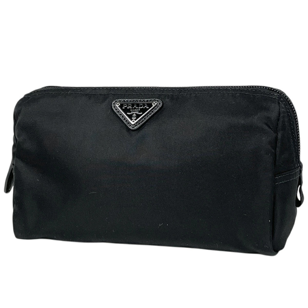 Prada Plate Pouch Clutch Cosmetic Tessuto Nero Black